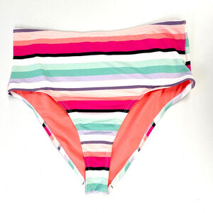 California Sunshine Womens Bikini Bottom Size Large Rainbow Striped Beach Lined